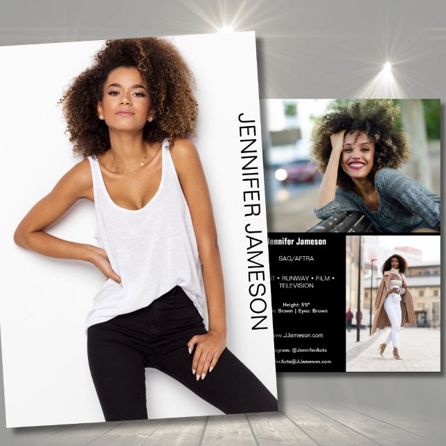Carte de composite de modèle d'acteur | 3 Photos (Actor promo cards for casting calls and auditions, commercial castings, flip card for models actors)