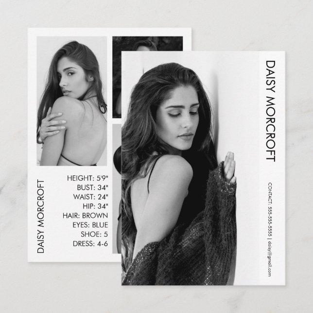 Carte de composite photo de modèle professionnel m (Devant / Derrière)