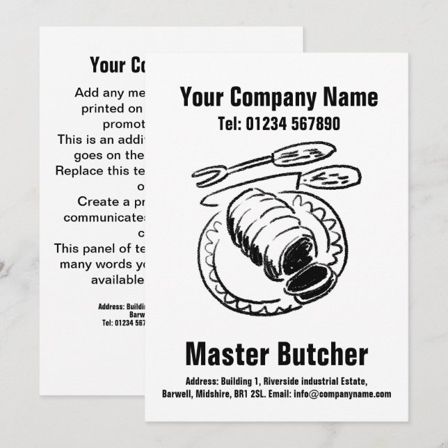 Carte de conception de dessin animé de boucher maî (Devant / Derrière)