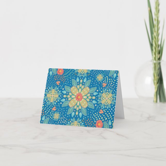 Carte de conception de motif floral bleu de printe (Devant)