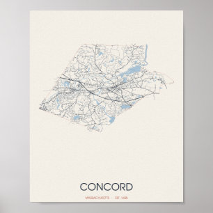 Carte de Concord Massachusetts Poster