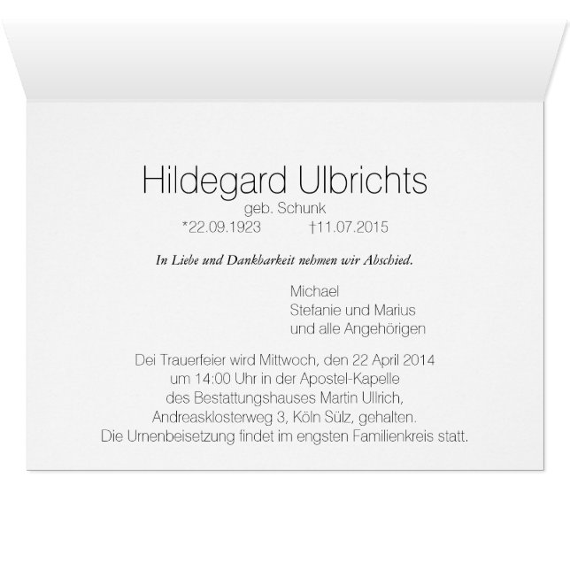Carte de condoléances (Intérieur Horizontal (Bas))