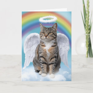 Carte de condoléances ange chat tabby gris mignon