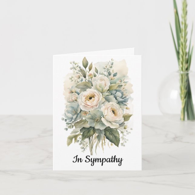 Carte de condoléances Crème et Fleurs Bleues (Devant)