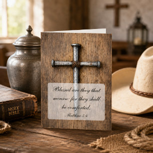 Carte de condoléances croix clous rustique en bois