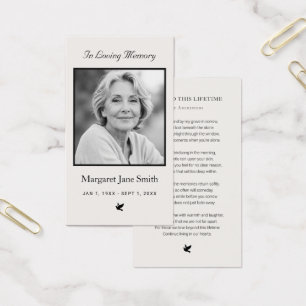 Carte de condoléances et de prière avec photo de s