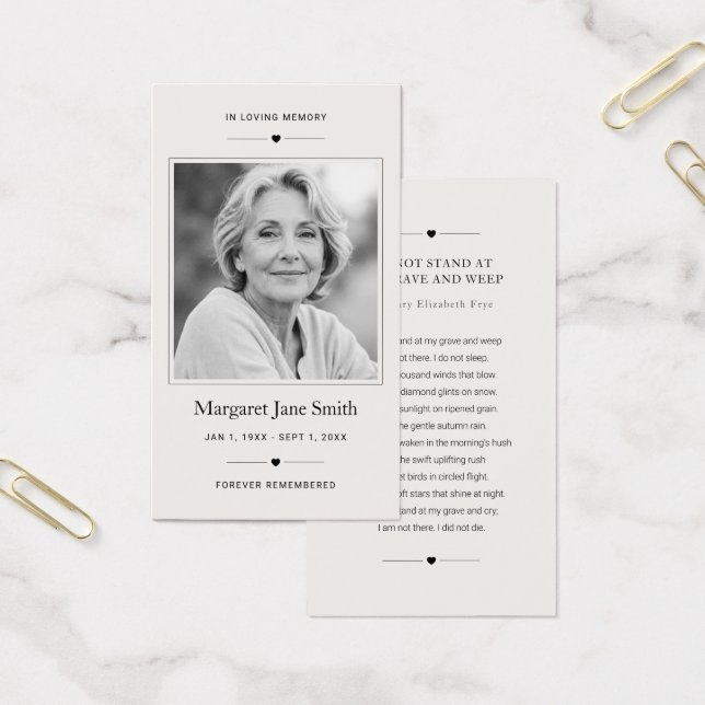 Carte de condoléances et de prière avec photo de s (Bureau)