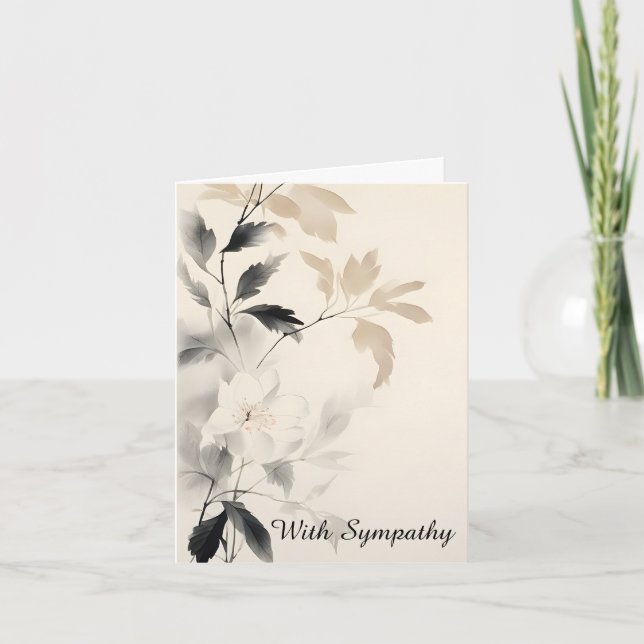 Carte de condoléances Fleur et Feuilles à l'encre  (Devant)