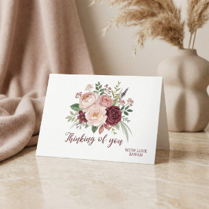 Carte de condoléances florale aquarelle rose et bo