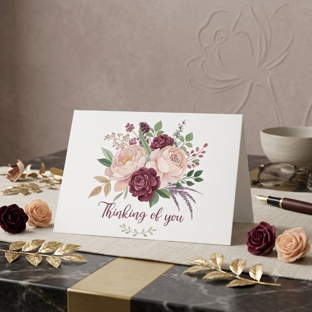 Carte de condoléances florale rose et bordeaux aqu (Créateur téléchargé)