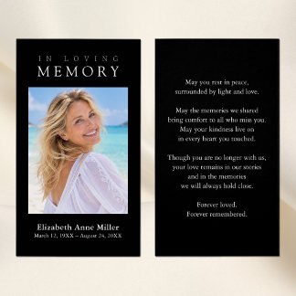 Carte de condoléances photo moderne noir minimalis