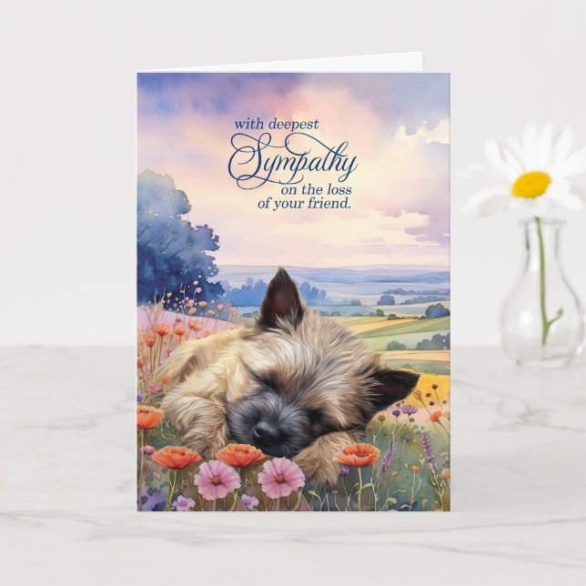 Carte de condoléances pour chien Cairn Terrier ave (Petite plante)