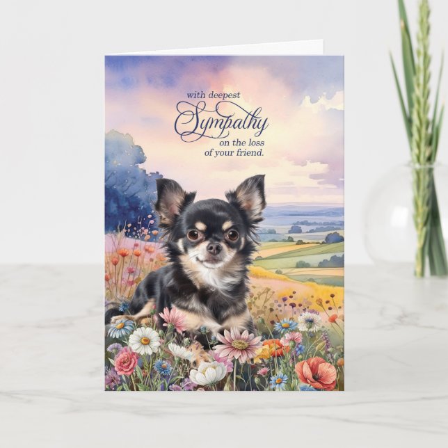 Carte de condoléances pour chien Chihuahua noir da (Devant)
