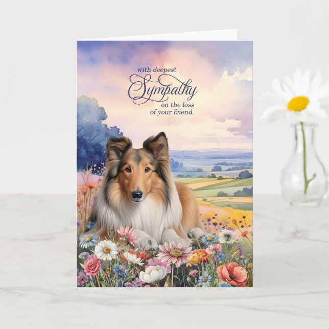 Carte de condoléances pour chien Colley à poil lon (Petite plante)