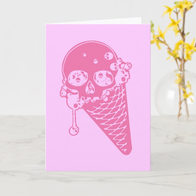 Carte de cône à crème glacée rose (Fleur jaune)