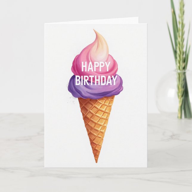 Carte de cône de dessert d'anniversaire doux (Devant)