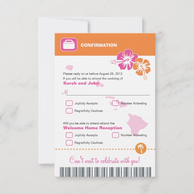 Carte de confirmation de réponse à un mariage à Ha (Devant)