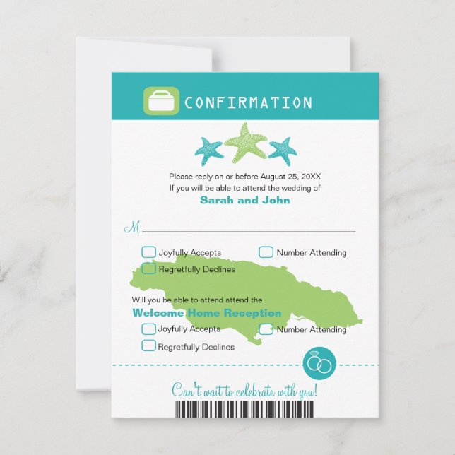 Carte de confirmation de RSVP pour mariage à Jamaï (Devant)