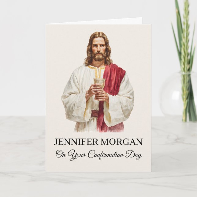 Carte de Confirmation Élégante Jésus Tenant l'Euch (Devant)