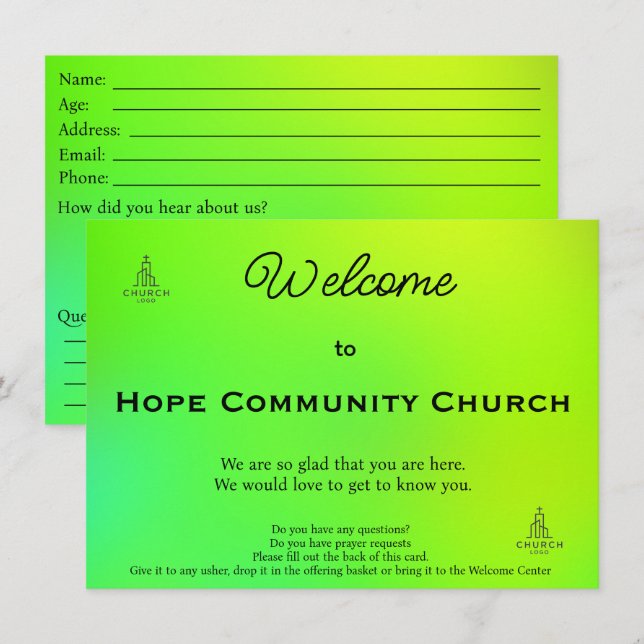 Carte de connexion de l'église Radiant Life (Devant / Derrière)