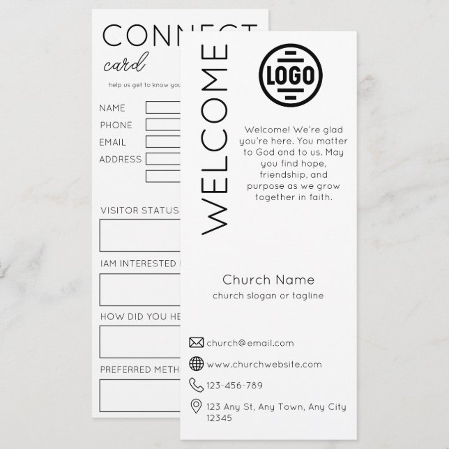 Carte de connexion d'église blanche minimaliste (Devant / Derrière)