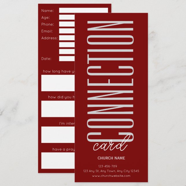 Carte de connexion d'église Deep Red (Devant / Derrière)