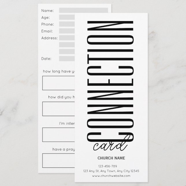 Carte de connexion d'église monochrome (Devant / Derrière)