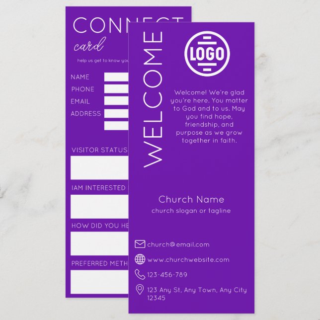 Carte de connexion d'église violette minimaliste (Devant / Derrière)
