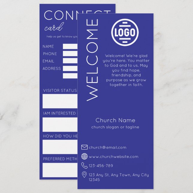 Carte de connexion église bleue minimaliste (Devant / Derrière)