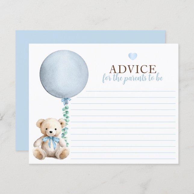 Carte de conseil Baby shower Blue Teddy Bear (Devant / Derrière)