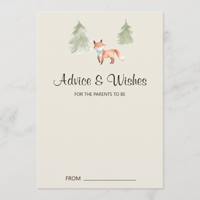 Carte de conseil Baby shower Boy Fox Woodland (Devant)