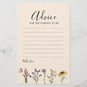 Carte de conseil Baby shower Fleur sauvage vintage
