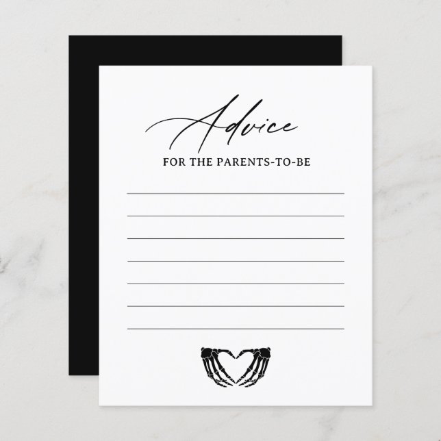 Carte de conseil Baby shower Halloween Skeleton (Devant / Derrière)