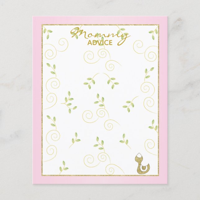 Carte de conseil baby shower "Oiseaux roses d'or" (Devant)