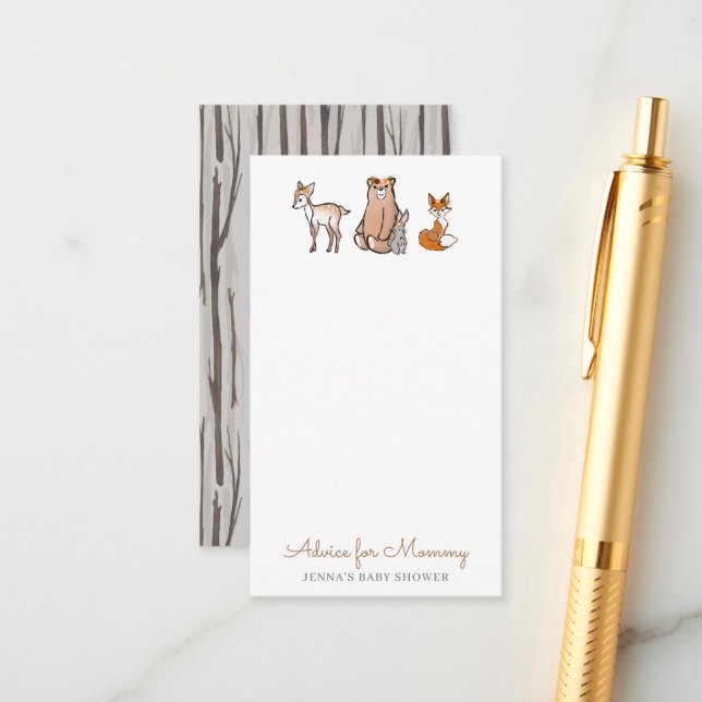 Carte de conseil Baby shower pour animaux en bois  (Devant/Arrière en situation)
