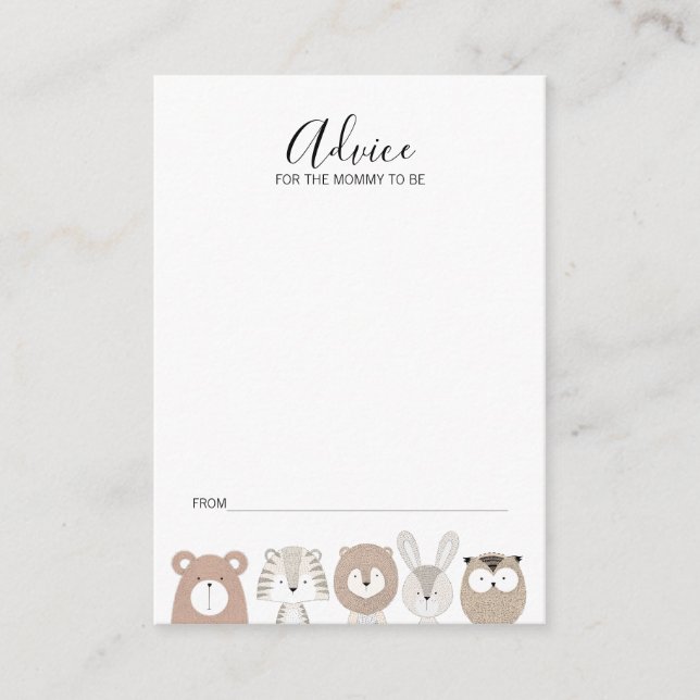 Carte de conseil Baby shower pour les animaux sauv (Devant)