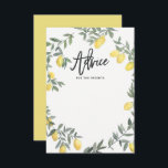 Carte de conseil Boho Watercolor Lemon Wreath<br><div class="desc">Carte à plat de conseil d'inspiration boho avec une couronne de citron aquarelle. Lumineux et capricieux,  parfait pour les douches nuptiales,  mariages,  baby showers et autres événements similaires. Ce design est disponible pour d'autres événements.</div>