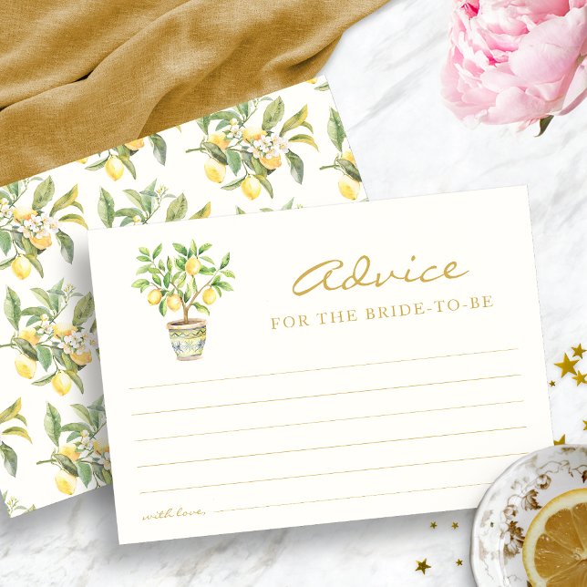 Carte de conseil Citrus Lemon Fête des mariées (Watercolor Citrus Lemon Floral Bridal Shower Advice Card by Painted Paperie
)