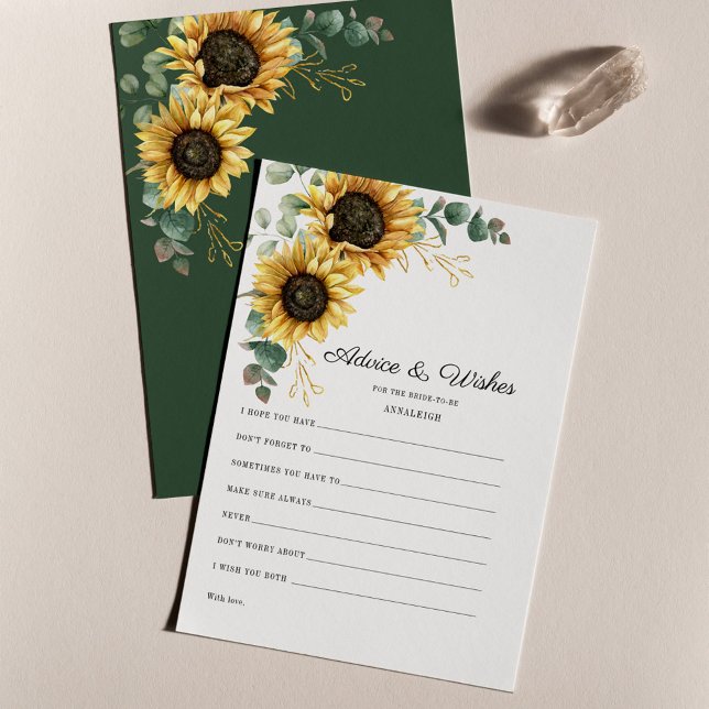 Carte de conseil de Fête des mariées de tournesol  (Floral Sunflower Greenery Wedding Couple Advice and Wishes Card)