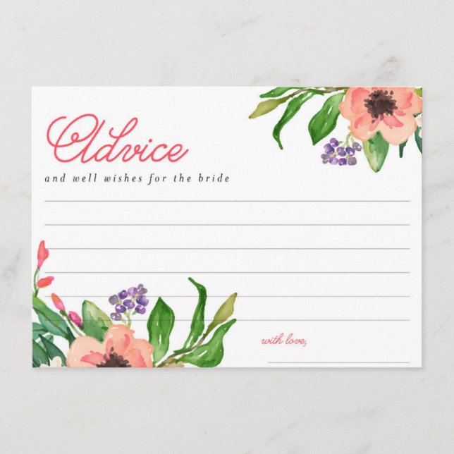 Carte de conseil de Fête des mariées florale d'aqu (Devant)