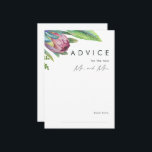 Carte de conseil de Mariage coloré tropical<br><div class="desc">Cette carte de conseil aux mariages floraux tropicaux colorés est parfaite pour votre mariage de pêche moderne, vert, violet, destination boho moderne. Le design présente un élégant bouquet de verdure et de fleurs de plage classiques, dont l'eucalyptus vert sauge, le mauve et la protéa rouge, l'hibiscus rose rousse, l'oiseau de...</div>