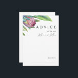 Carte de conseil de Mariage coloré tropical<br><div class="desc">Cette carte de conseil aux mariages floraux tropicaux colorés est parfaite pour votre mariage de pêche moderne, vert, violet, destination boho moderne. Le design présente un élégant bouquet de verdure et de fleurs de plage classiques, dont l'eucalyptus vert sauge, le mauve et la protéa rouge, l'hibiscus rose rousse, l'oiseau de...</div>