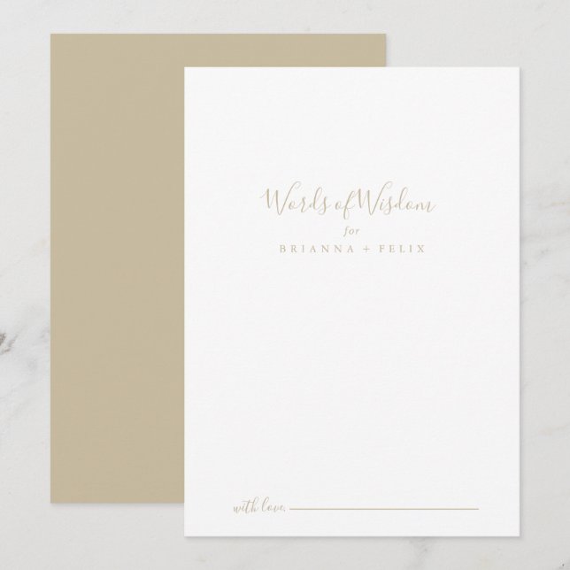 Carte de conseil de mots Mariages or de sagesse (Devant / Derrière)