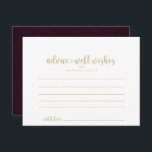Carte de conseil du Mariage Gold Burgundy<br><div class="desc">Cette carte de conseil mariage en calligraphie bordeaux or est parfaite pour un mariage rustique. Le design sobre et élégant présente une typographie classique or et un script sophistiqué dans un arrière - plan blanc et marron.Ces cartes sont parfaites pour un mariage, douche nuptiale, baby shower, fête de remise de...</div>