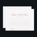 Carte de conseil du Mariage rose Gold Calligraphy<br><div class="desc">Cette carte de conseil mariage en calligraphie or rose est parfaite pour un mariage moderne. Le design sobre et élégant présente une typographie classique et sophistiquée en or rose et blanc.Ces cartes sont parfaites pour un mariage, douche nuptiale, baby shower, fête de remise de diplômes et plus encore. Personnalisez les...</div>