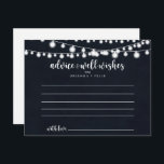 Carte de conseil du Mariage Rustic String Lights<br><div class="desc">Cette carte de conseil mariage à cordes rustiques est parfaite pour un mariage moderne. Le design présente de belles lumières à cordes peintes à la main dans un arrière - plan bleu foncé. Ces cartes sont parfaites pour un mariage, une douche nuptiale, un baby shower, une fête de remise de...</div>