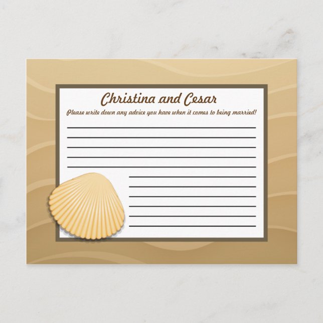 Carte de conseil écrit Coquillages sur Sandy Beach (Devant)