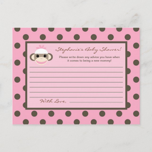 Carte de conseil écrit Pink Sock Monkey (Devant)