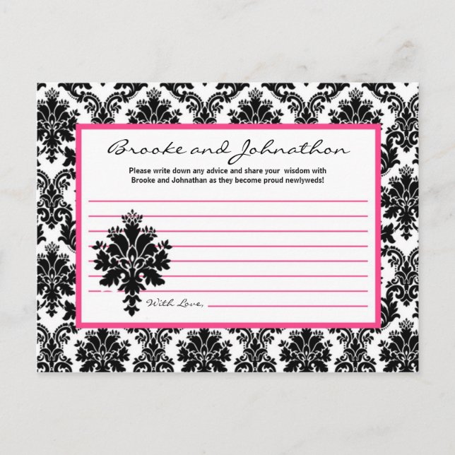 Carte de conseil écrite Black Hot rose Damask Lace (Devant)