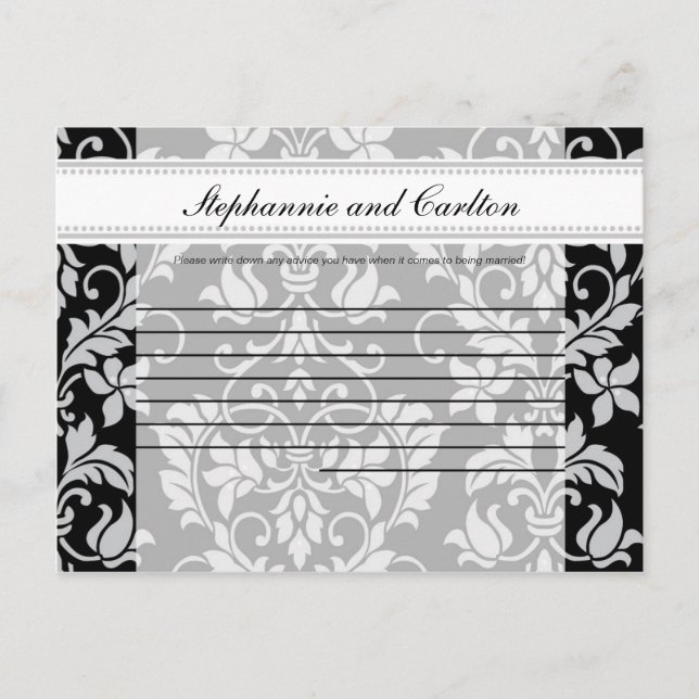 Carte de conseil écrite Mariage damassé noir et gr (Devant)